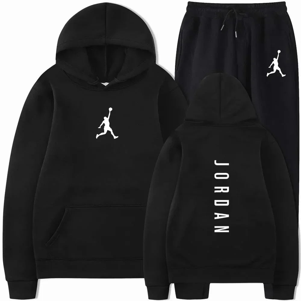 2025 Spring and autumn  fitness basketball casual sportwear set fashion men's hooded jumper + jogging pants two-piece set
