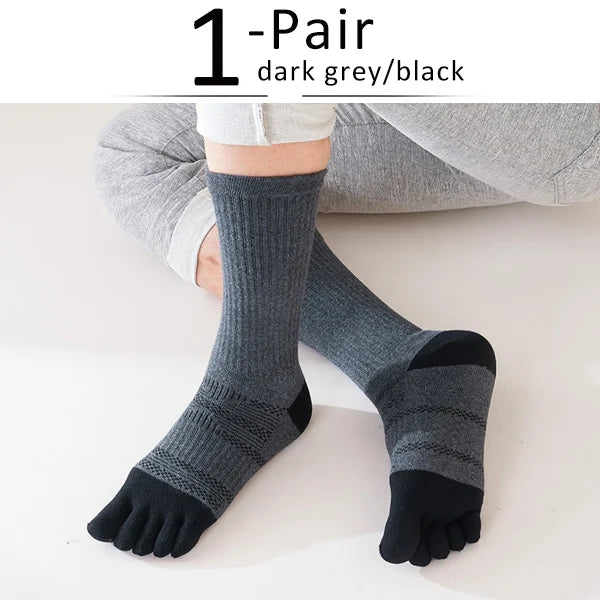 Sport 5 Finger Socks Man Long Compression Thick Solid Sweat-Absorbing Fitness Hiking Outdoor Basketball Calf Toe Socks