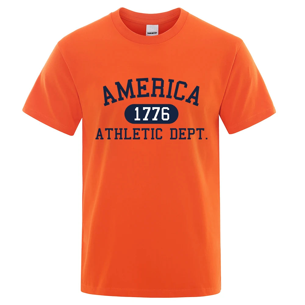 America 1776 Athletic Dept Letter Tshirt Man Fashion Tee Clothes Summer Luxury T-Shirt Hip Hop Breathable Cotton Tee Clothes