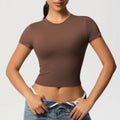 Women's Short Sleeve High-Elastic Sport Training Shirt Brown
