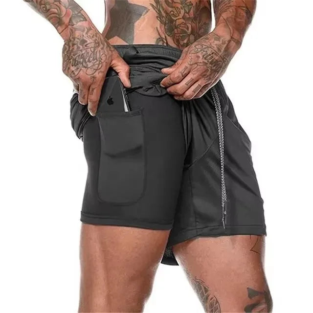 Men's 2-in-1 Compression Running Shorts Black