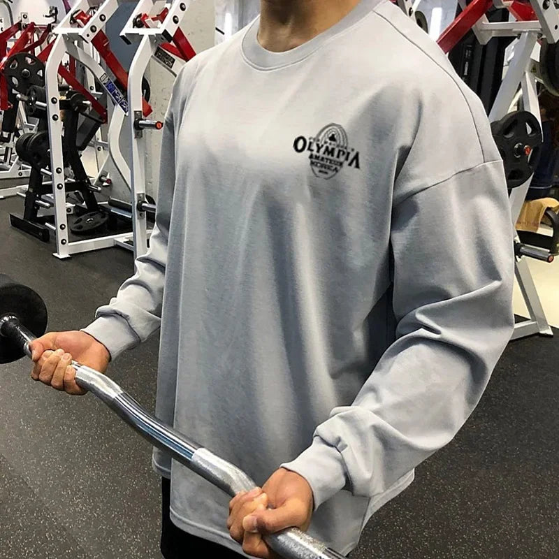 Men's Cotton Casual Long Sleeve T-shirt Man Gym Fitness Sweatshirt O-Neck Running Training Tops Male Workout Clothing Undershirt