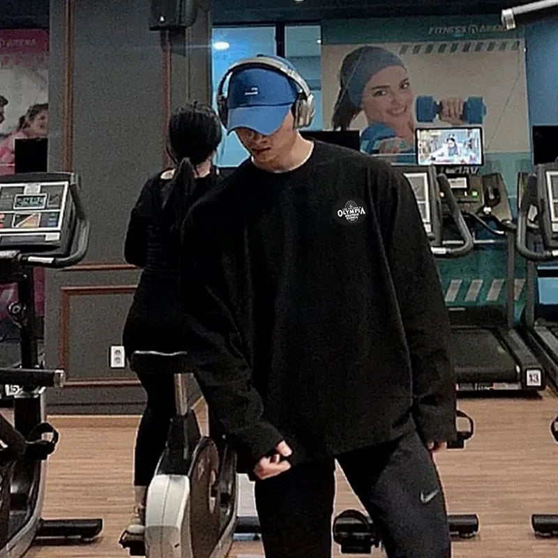 Men's Cotton Casual Long Sleeve T-shirt Man Gym Fitness Sweatshirt O-Neck Running Training Tops Male Workout Clothing Undershirt