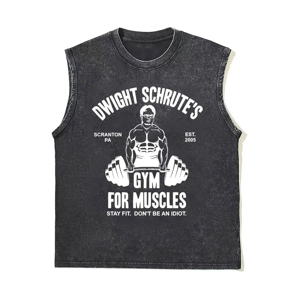 Washed Vintage Powerhouse Gym Logo Double Sided Print Tank Tops T-shirts Men Women Casual Oversized Geek Fitness Vest T Shirts