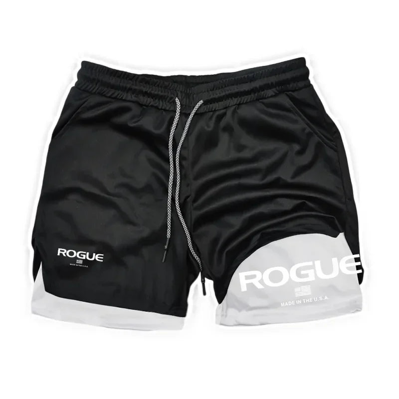 Men's 2-in-1 Double-Layer Training Shorts black& white