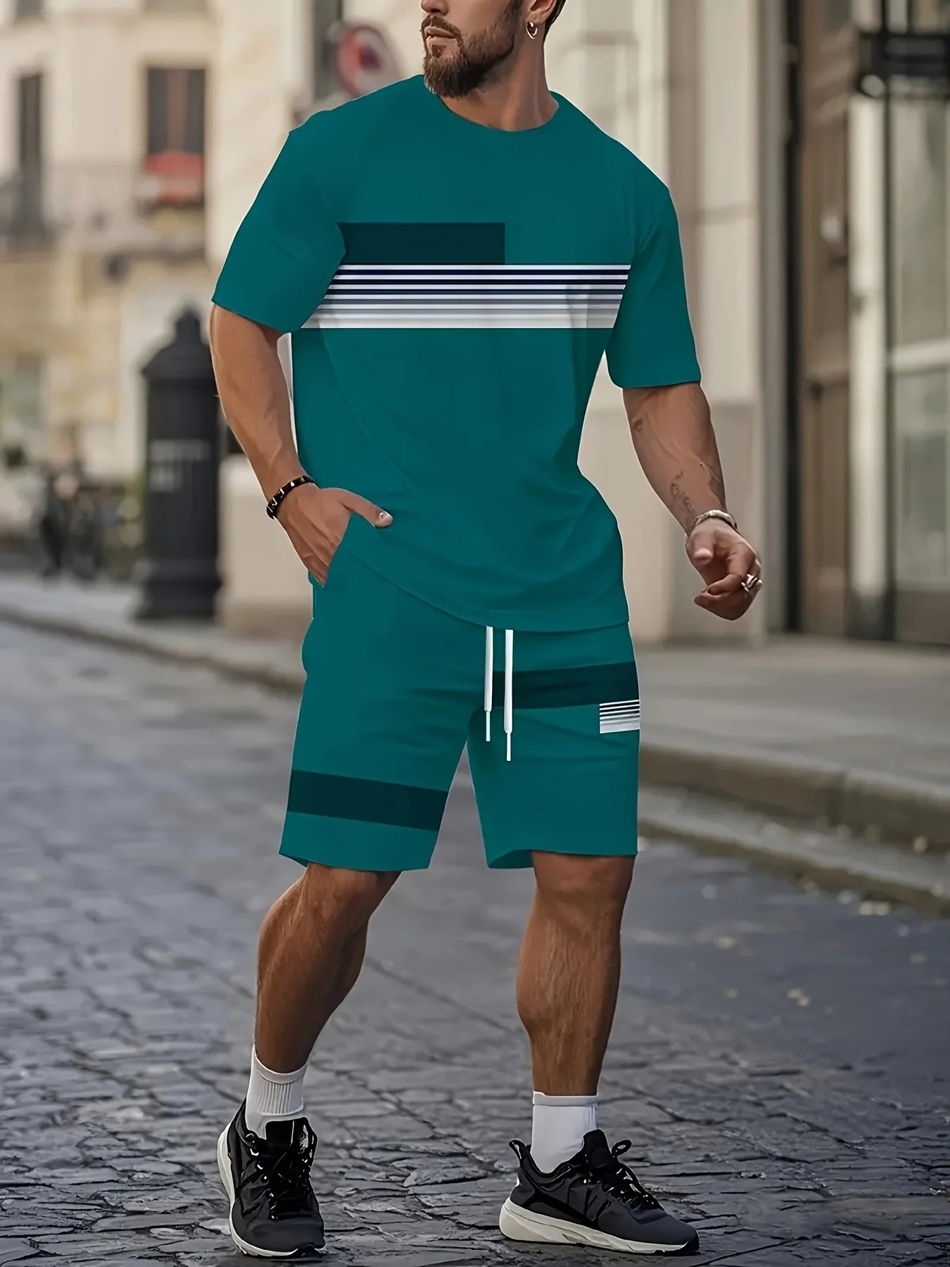 Men's 3D Print Short-Sleeve Co-ord Set turquoise