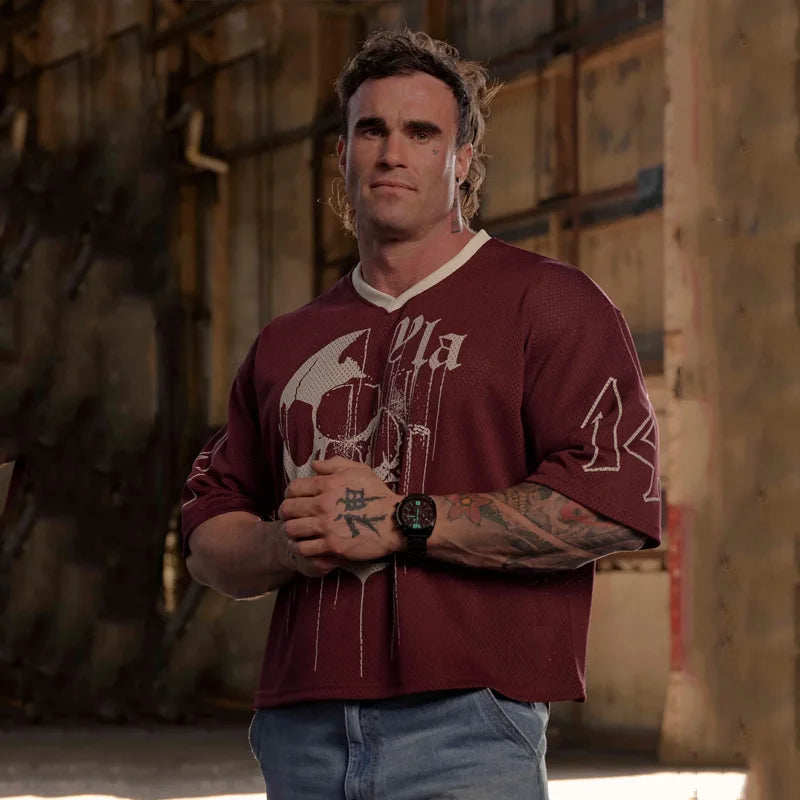 Summer new YA Trendy Brand Super Large T-shirt Men Sports Fitness Quick drying Breathable Large Mesh Printed Short Sleeve Top