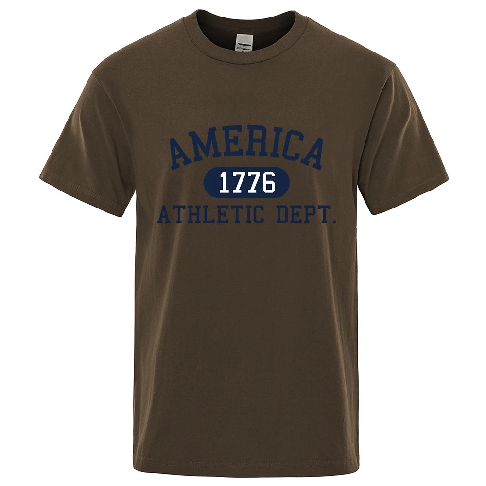 America 1776 Athletic Dept Letter Tshirt Man Fashion Tee Clothes Summer Luxury T-Shirt Hip Hop Breathable Cotton Tee Clothes