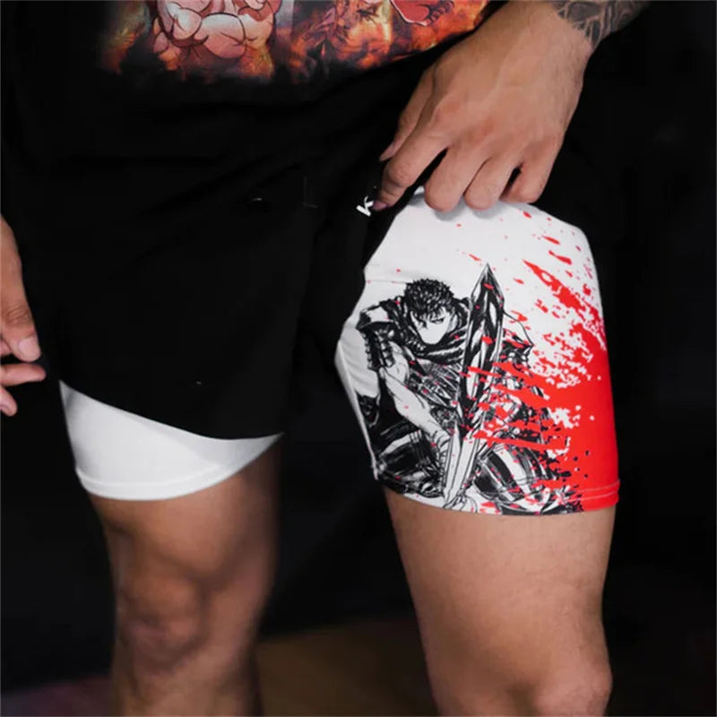 Anime Sports Fitness  Shorts Men's Shorts 2 In 1