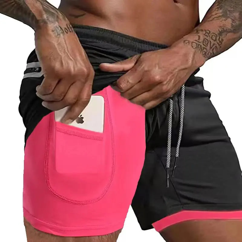 Men's 2-in-1 Compression Running Shorts Fluorescent-Pink