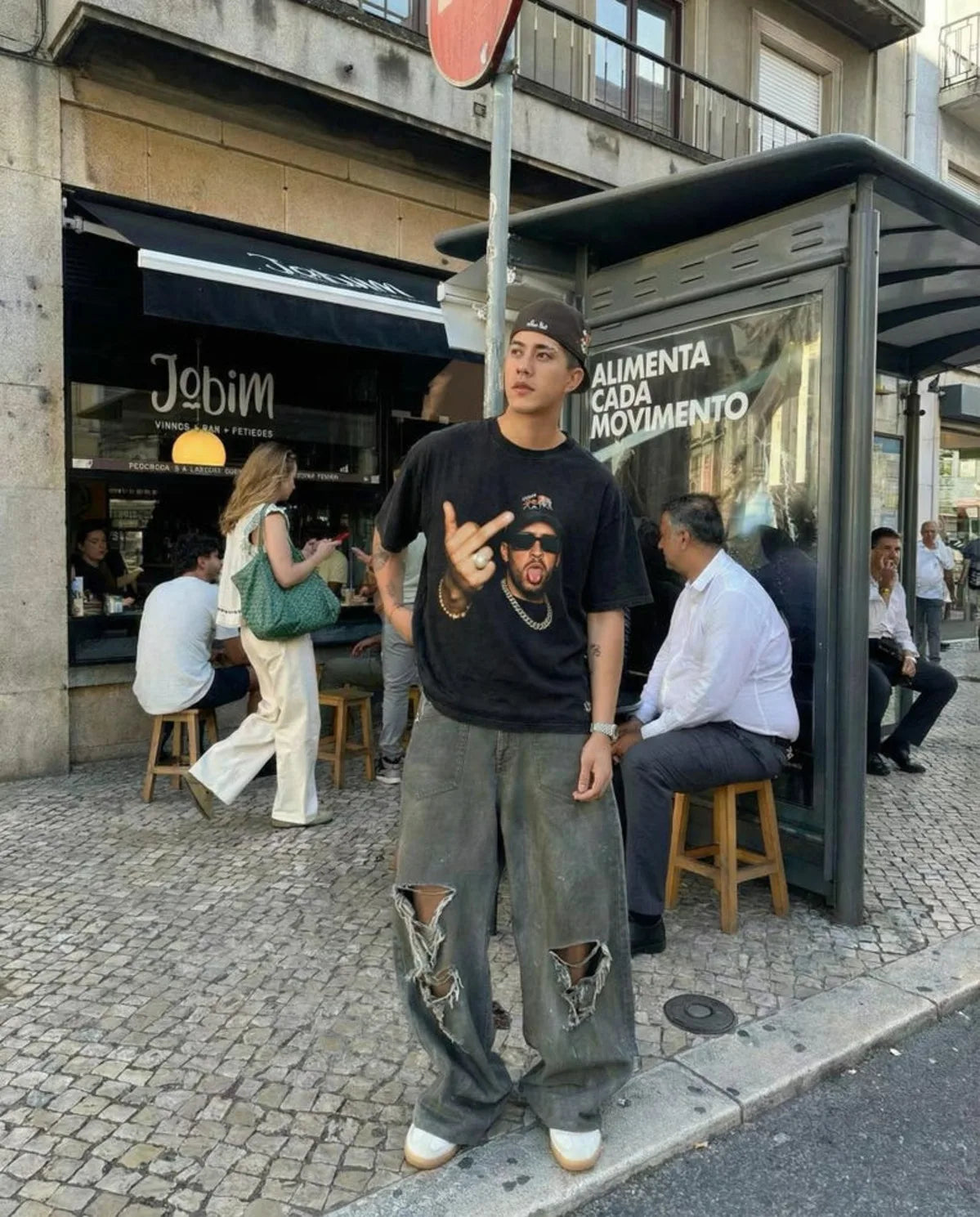 Bad Bunny Style Streetwear T-Shirt, Square Graphic Design Tee, Puerto Rico Soccer Inspired Top, Trendy Urban Fashion Shirt