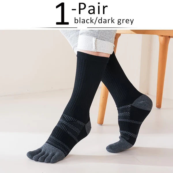 Sport 5 Finger Socks Man Long Compression Thick Solid Sweat-Absorbing Fitness Hiking Outdoor Basketball Calf Toe Socks
