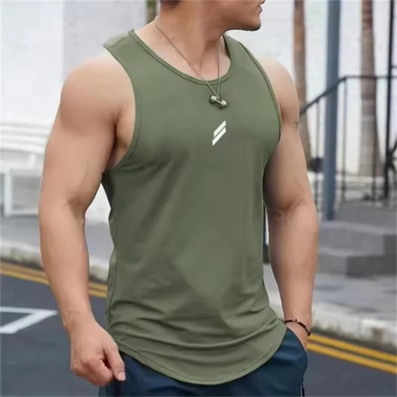 2025 Summer Men's tank top Casual Round Neck Mesh Undershirt Shirt Sports Fitness Tops Sleeveless Vest Quick Dry training vest