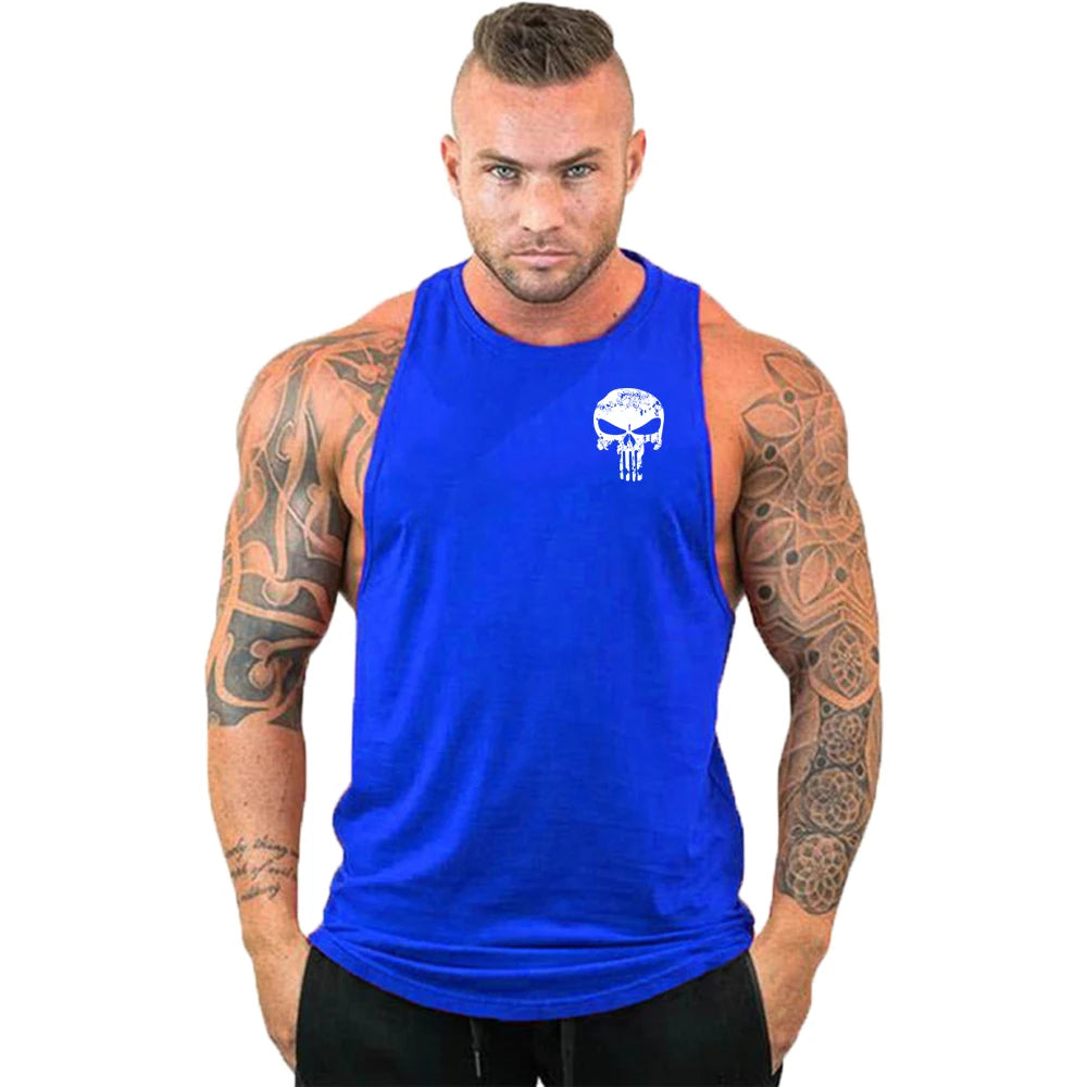 New Hot Sale Mens Skull Printed Tank Top Breathable Cool Vest Running Shirt Cotton Tees Bodybuilding Singlet Fitness Sleeveless