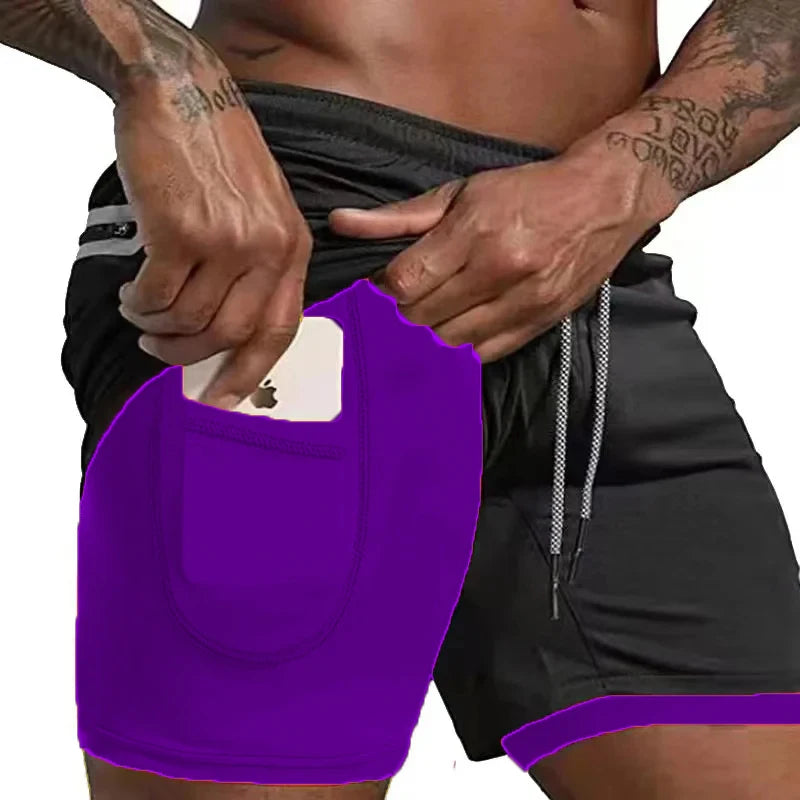 Men's 2-in-1 Compression Running Shorts Fluorescent-Purple