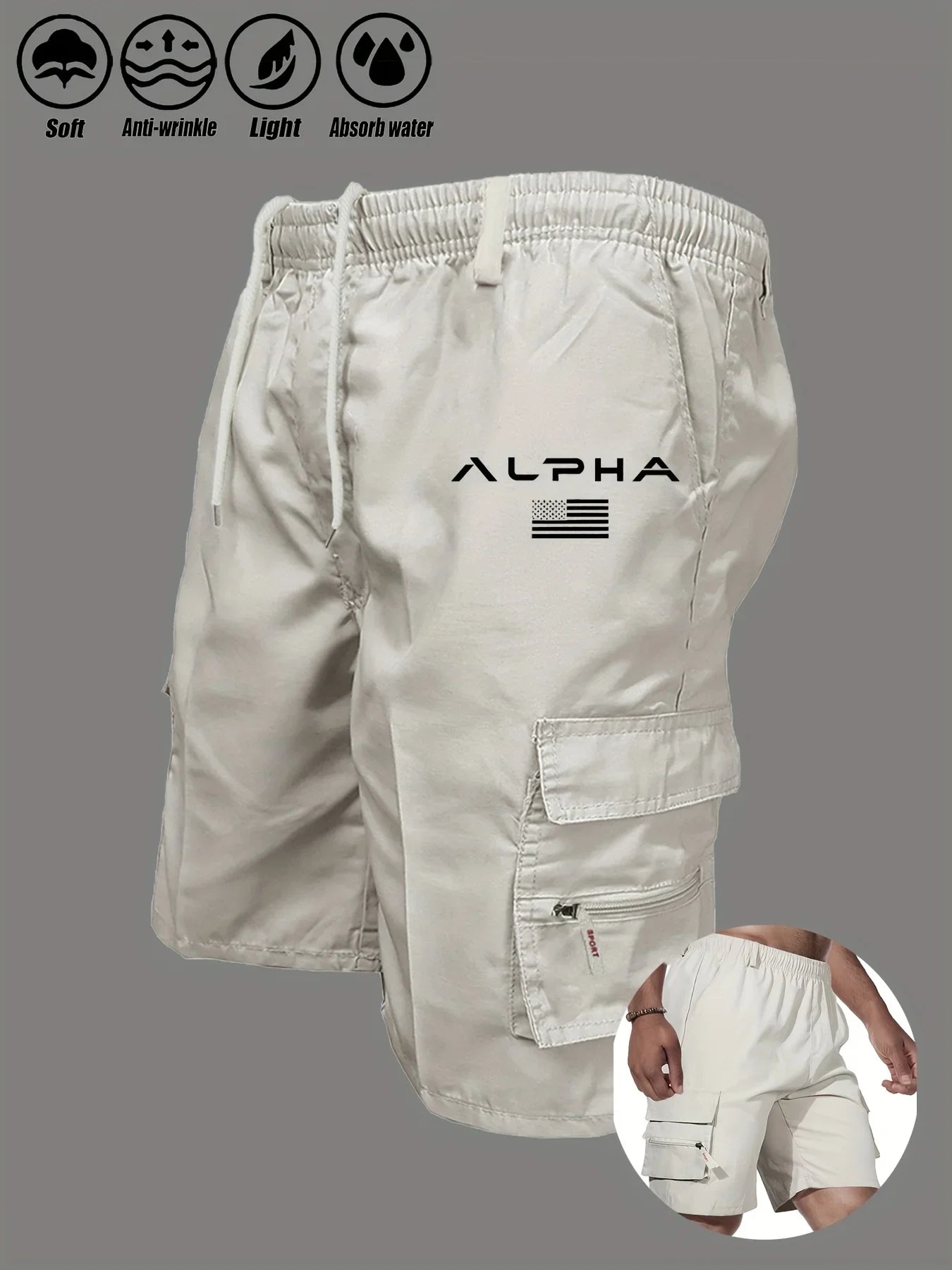 American Flag Cargo Shorts off-white