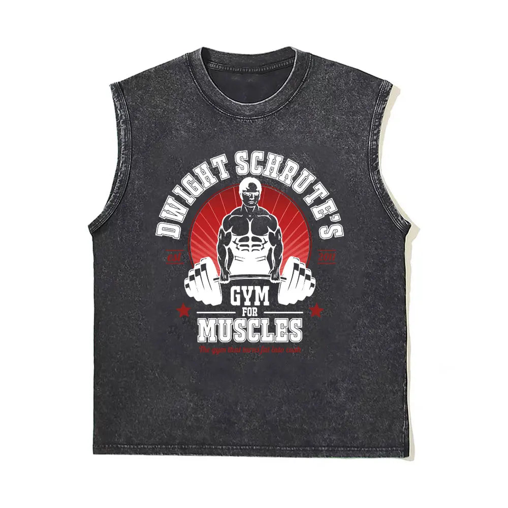 Washed Vintage Powerhouse Gym Logo Double Sided Print Tank Tops T-shirts Men Women Casual Oversized Geek Fitness Vest T Shirts