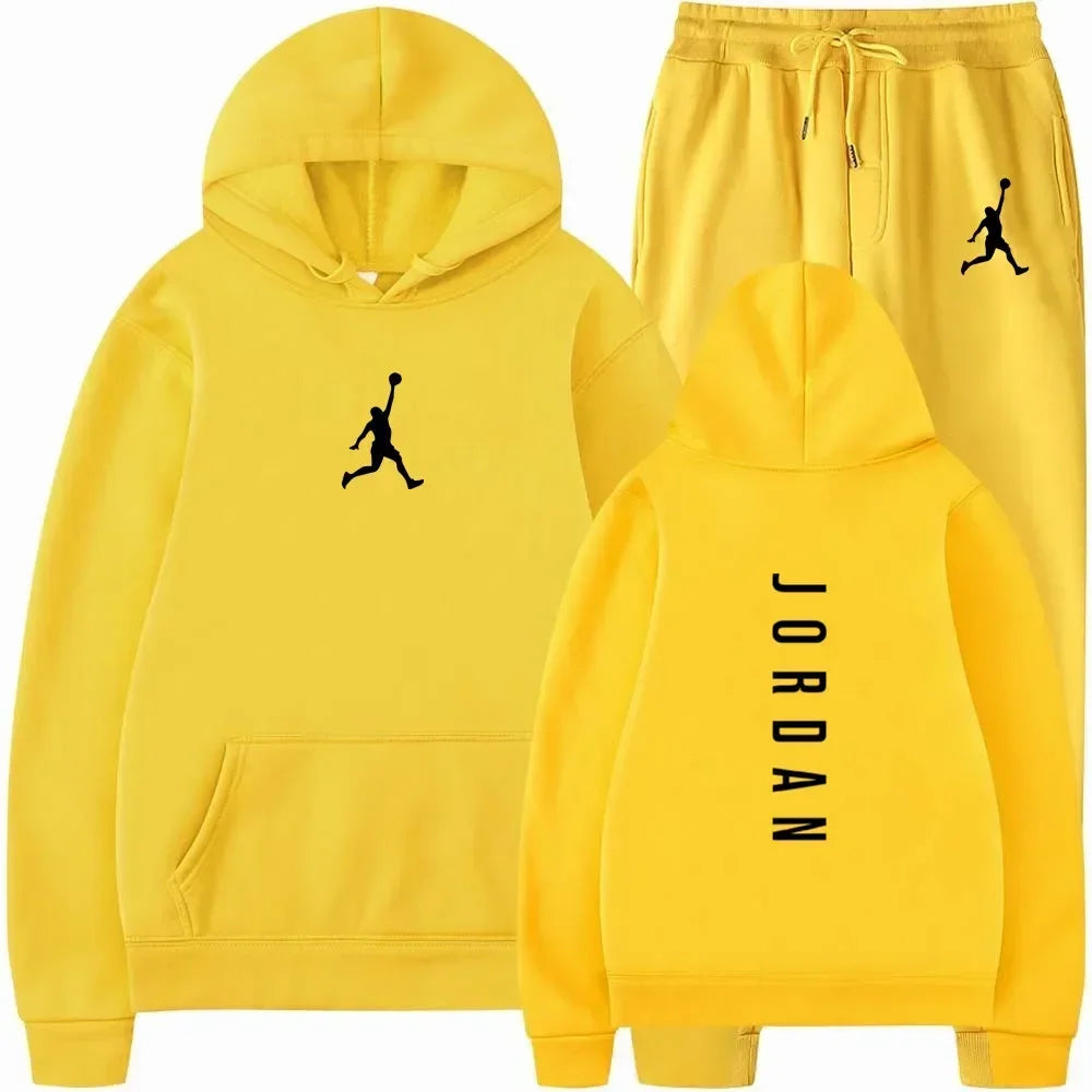 2025 Spring and autumn  fitness basketball casual sportwear set fashion men's hooded jumper + jogging pants two-piece set