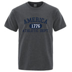 America 1776 Athletic Dept Letter Tshirt Man Fashion Tee Clothes Summer Luxury T-Shirt Hip Hop Breathable Cotton Tee Clothes