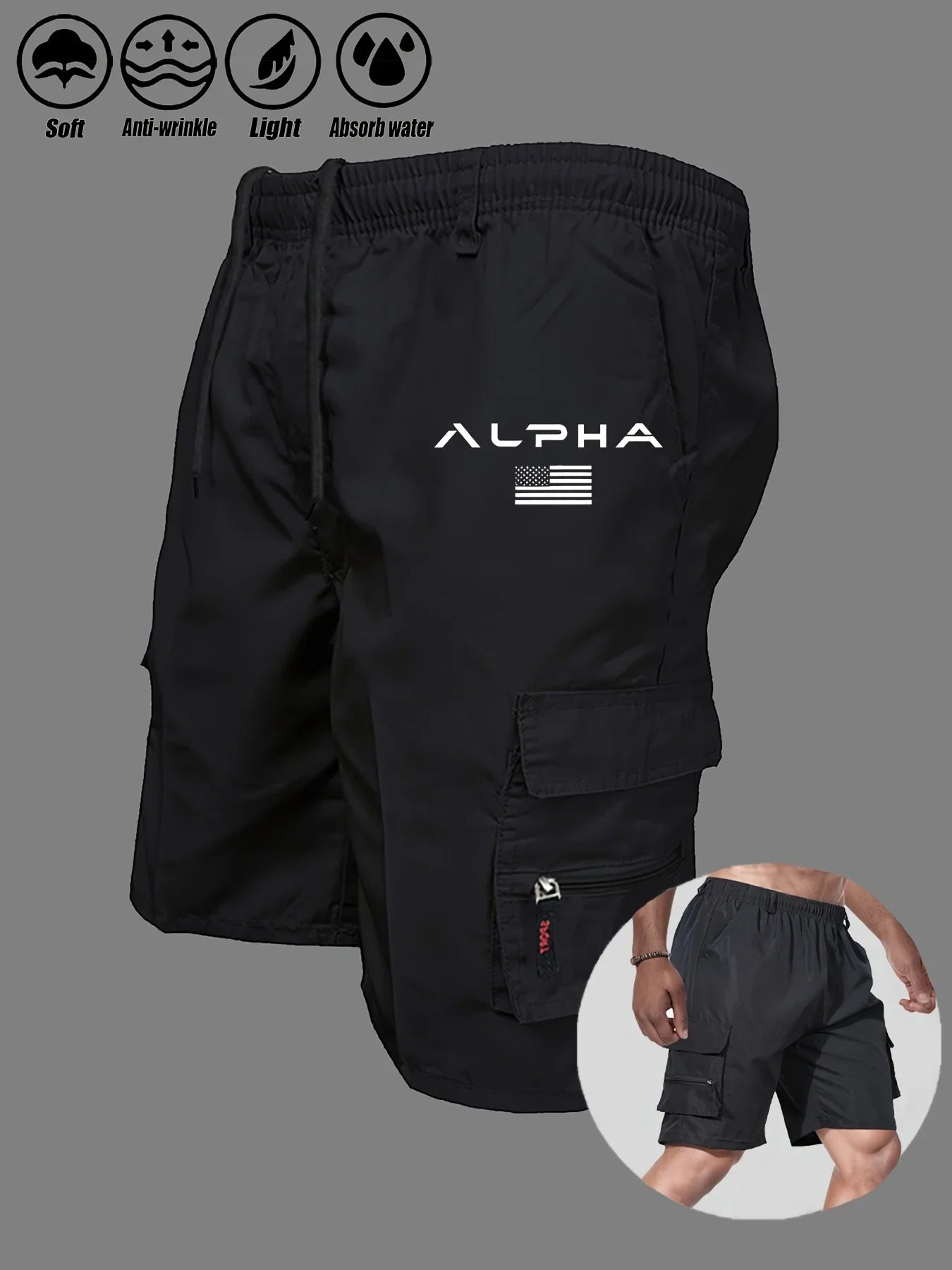 American Flag Cargo Shorts black