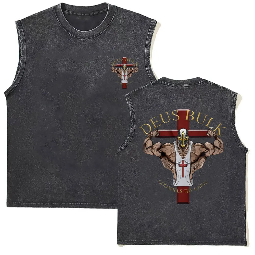 Washed Vintage Powerhouse Gym Logo Double Sided Print Tank Tops T-shirts Men Women Casual Oversized Geek Fitness Vest T Shirts