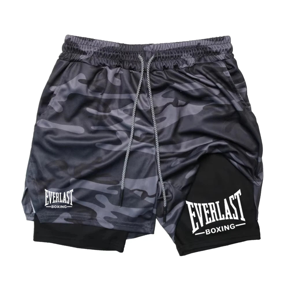 Men's Printed Double-Layer Compression Gym Shorts galaxy