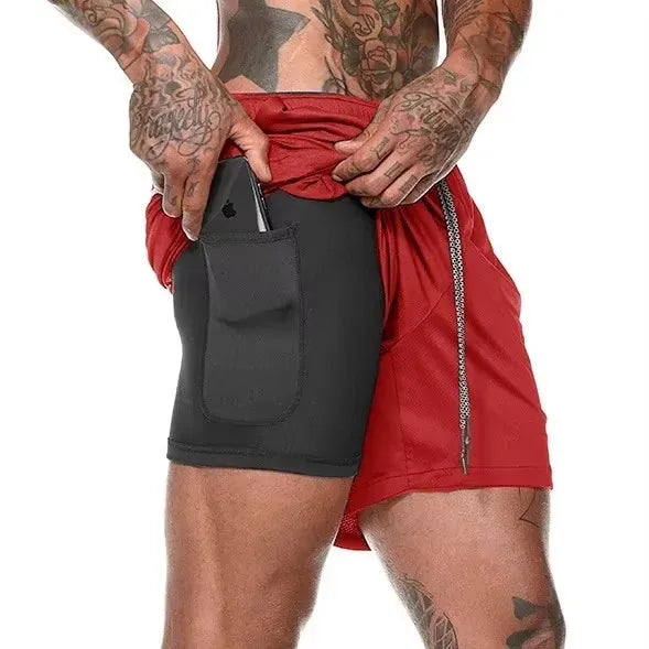 Men's 2-in-1 Compression Running Shorts Red