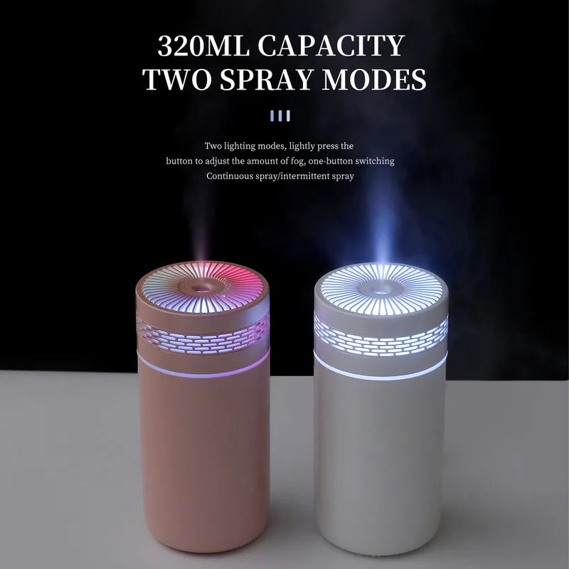 USB Mini Humidifier for Car & Home, Desktop Air Moisturizer with High Mist Output & RGB Lights