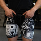 Anime Sports Fitness  Shorts Men's Shorts 2 In 1