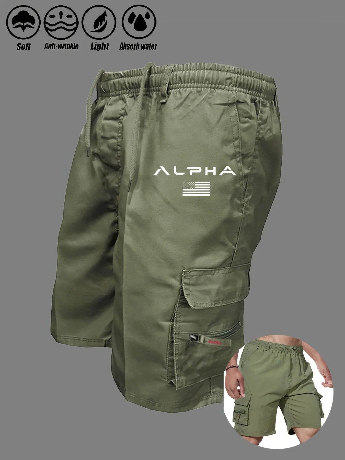 American Flag Cargo Shorts Army green