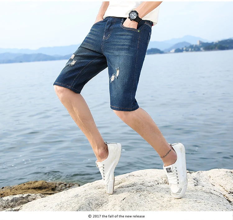 Men's Perforated Denim Shorts
