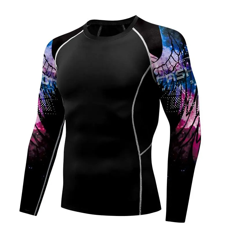 Men's Long Sleeve 3D Print Compression Training Shirt