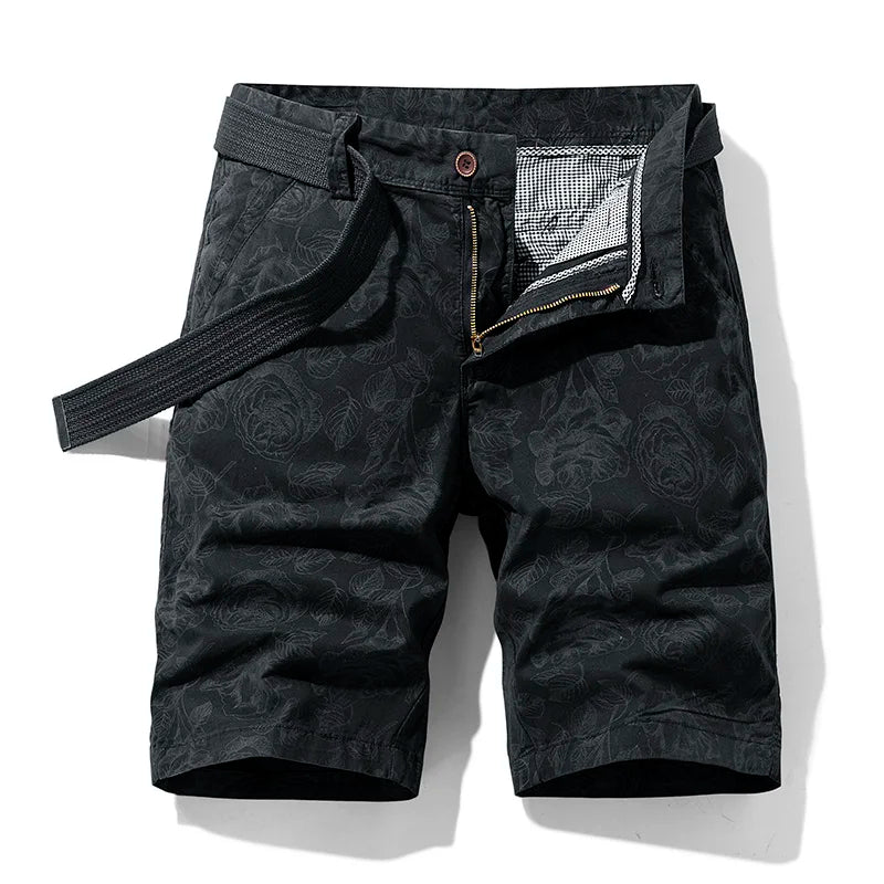 Men's Cotton Print Cargo Shorts Black