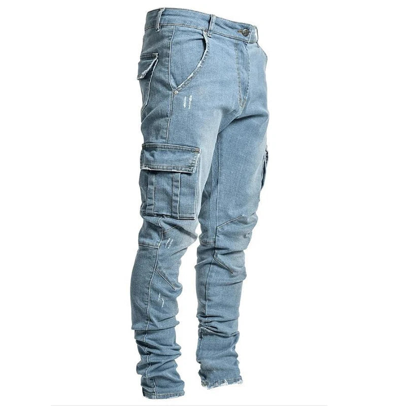 Men's Skinny Narrow Leg Cargo Jeans light blue