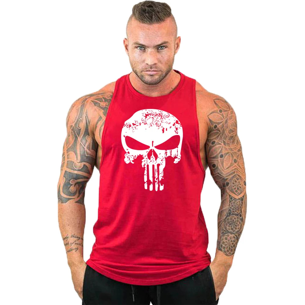 New Hot Sale Mens Skull Printed Tank Top Breathable Cool Vest Running Shirt Cotton Tees Bodybuilding Singlet Fitness Sleeveless