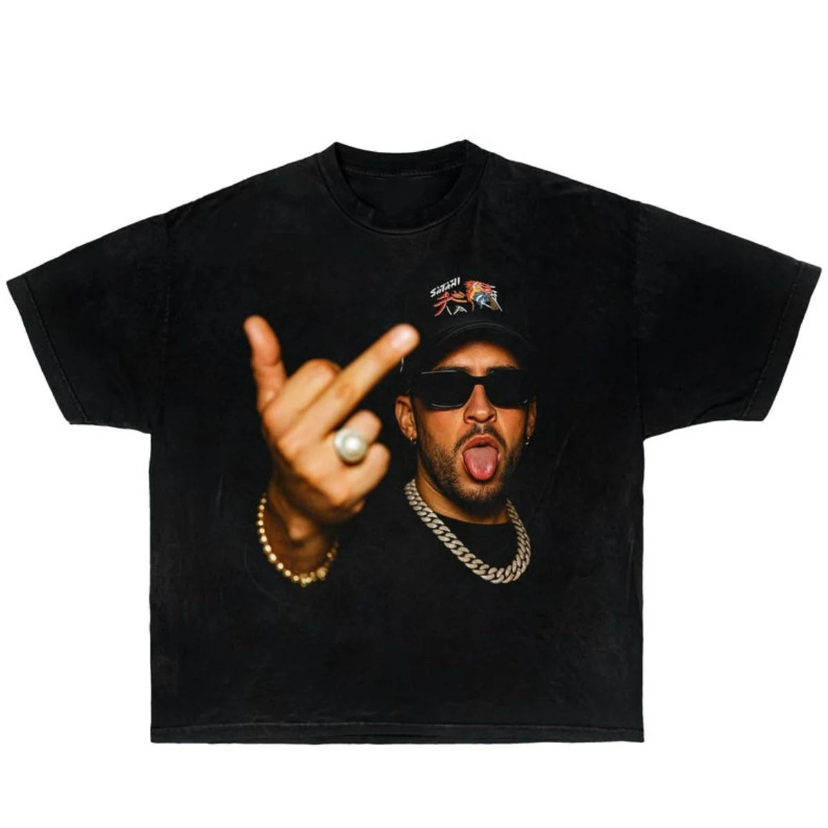 Bad Bunny Style Streetwear T-Shirt, Square Graphic Design Tee, Puerto Rico Soccer Inspired Top, Trendy Urban Fashion Shirt