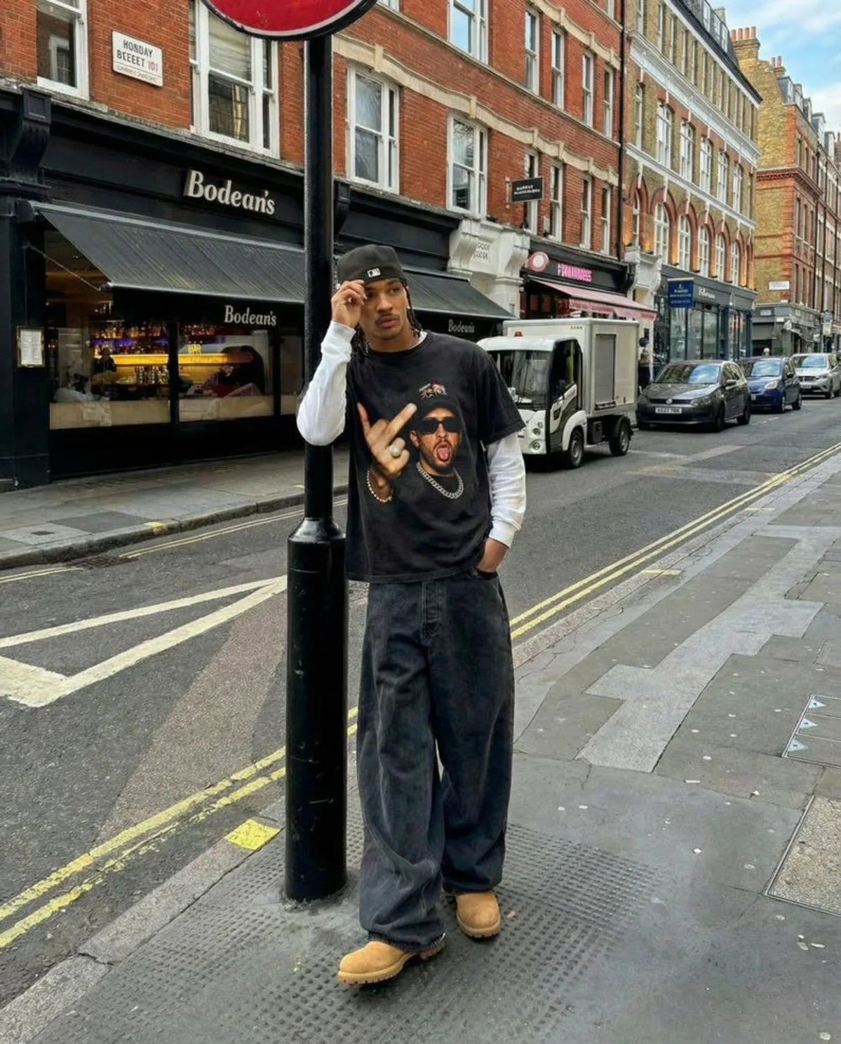 Bad Bunny Style Streetwear T-Shirt, Square Graphic Design Tee, Puerto Rico Soccer Inspired Top, Trendy Urban Fashion Shirt