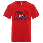 America 1776 Athletic Dept Letter Tshirt Man Fashion Tee Clothes Summer Luxury T-Shirt Hip Hop Breathable Cotton Tee Clothes