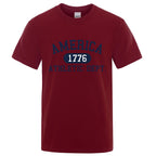 America 1776 Athletic Dept Letter Tshirt Man Fashion Tee Clothes Summer Luxury T-Shirt Hip Hop Breathable Cotton Tee Clothes