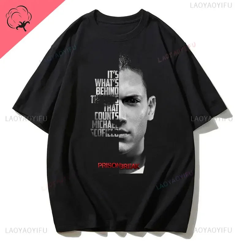Men Vintage T Shirts Tv Series Prison Break Aesthetic Clothing Michael Scofield Y2k Shirt Streetwear Printed T-shirt Top Cotton