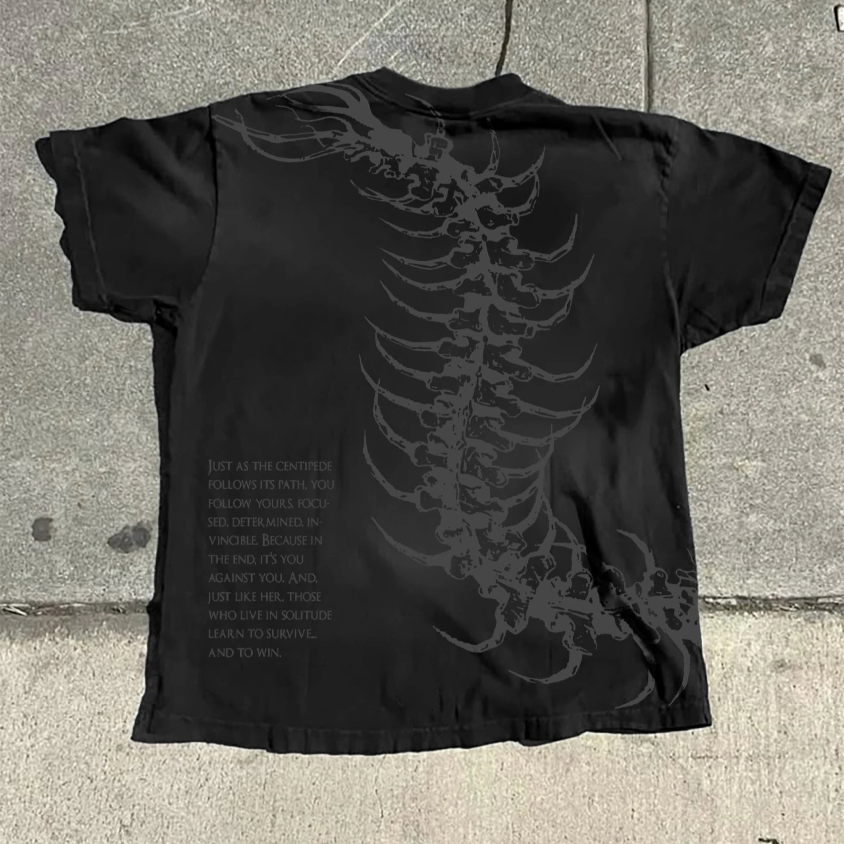 Vintage Dark Centipede Skeletal Graphic Tee