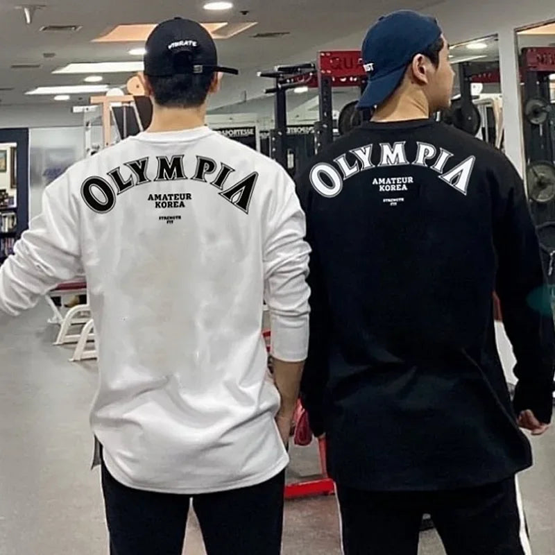 Men's Cotton Casual Long Sleeve T-shirt Man Gym Fitness Sweatshirt O-Neck Running Training Tops Male Workout Clothing Undershirt