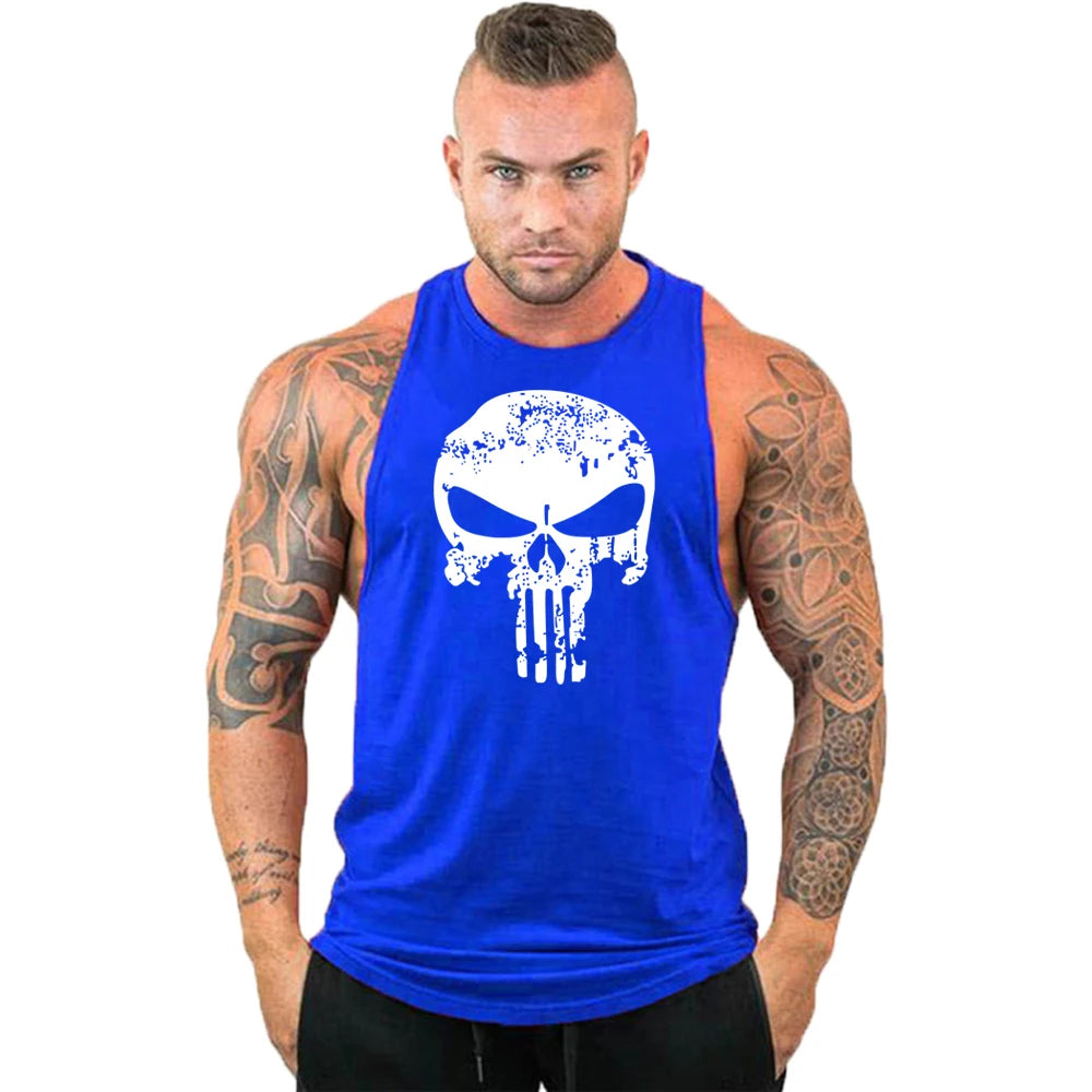 New Hot Sale Mens Skull Printed Tank Top Breathable Cool Vest Running Shirt Cotton Tees Bodybuilding Singlet Fitness Sleeveless