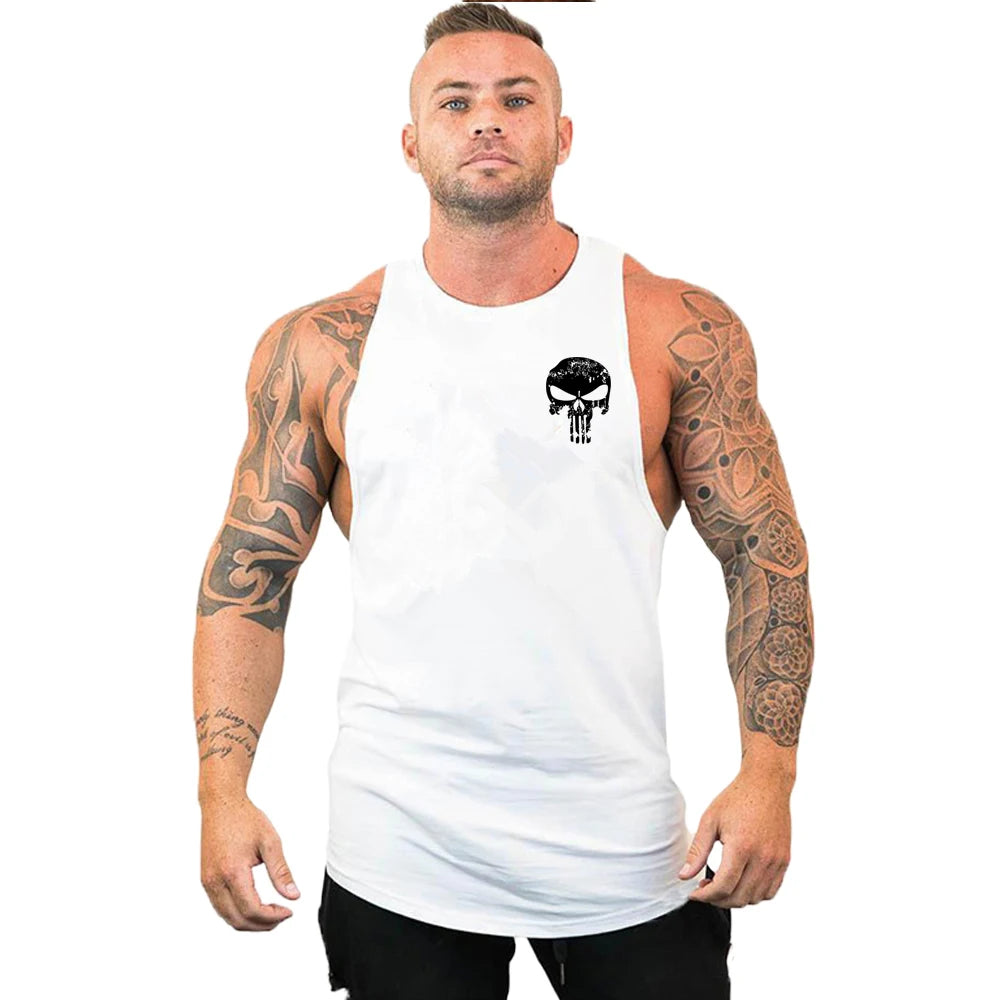 New Hot Sale Mens Skull Printed Tank Top Breathable Cool Vest Running Shirt Cotton Tees Bodybuilding Singlet Fitness Sleeveless