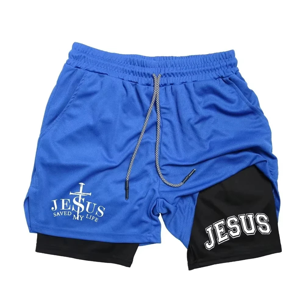 Men's 2-in-1 Compression Running Shorts blue