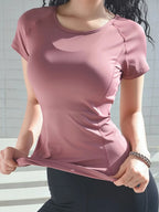 Sports T-shirt women breathable sexy beauty back fitness wear quick dry  yoga top