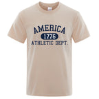 America 1776 Athletic Dept Letter Tshirt Man Fashion Tee Clothes Summer Luxury T-Shirt Hip Hop Breathable Cotton Tee Clothes