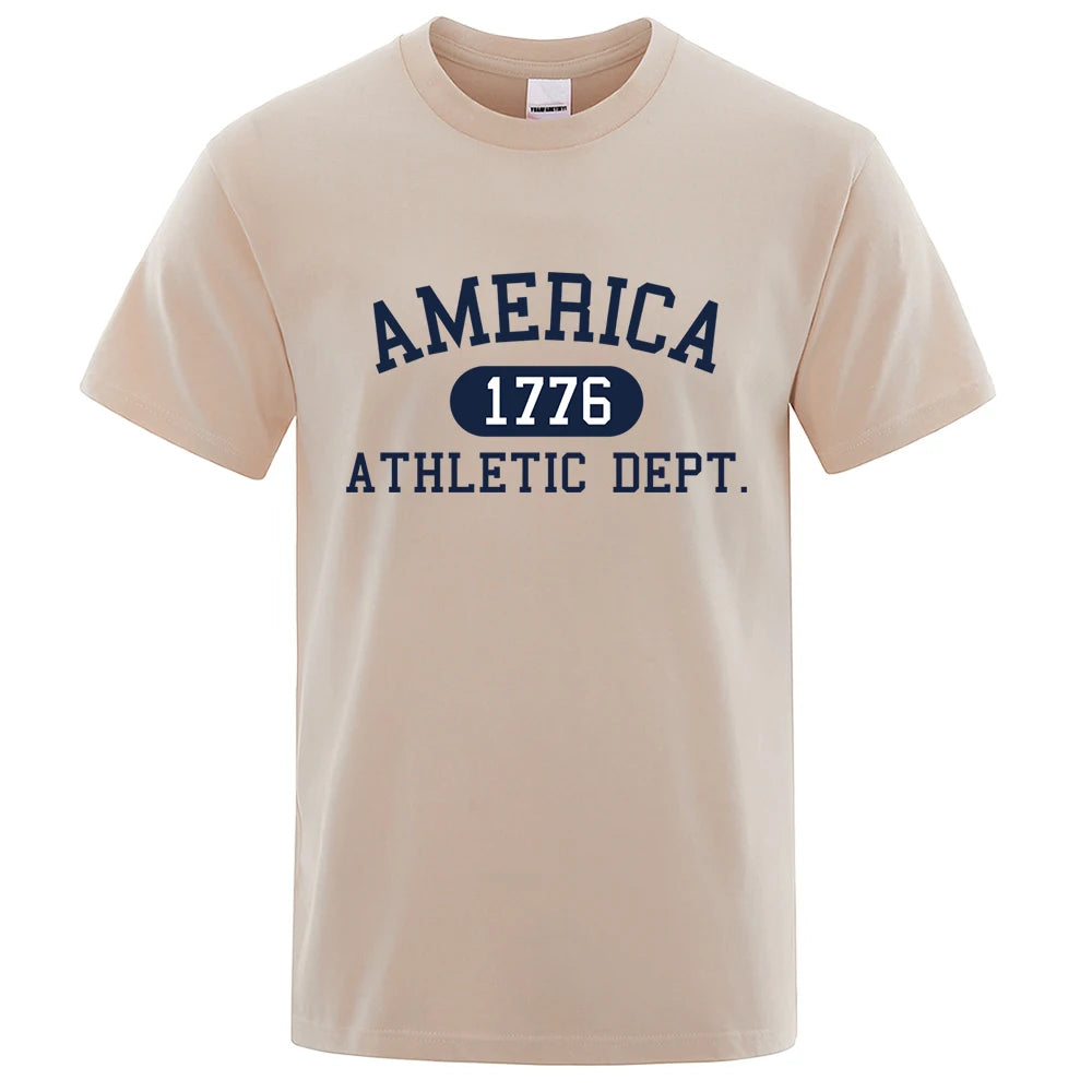 America 1776 Athletic Dept Letter Tshirt Man Fashion Tee Clothes Summer Luxury T-Shirt Hip Hop Breathable Cotton Tee Clothes