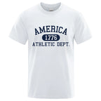 America 1776 Athletic Dept Letter Tshirt Man Fashion Tee Clothes Summer Luxury T-Shirt Hip Hop Breathable Cotton Tee Clothes