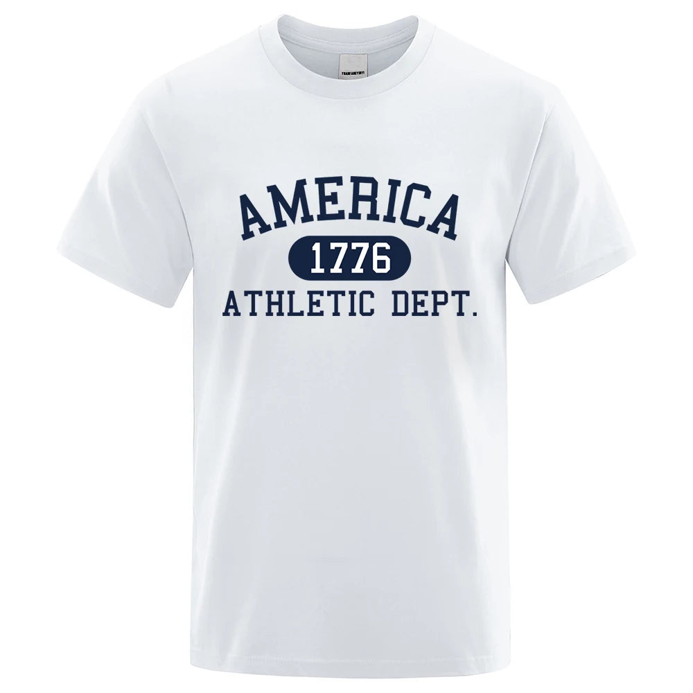 America 1776 Athletic Dept Letter Tshirt Man Fashion Tee Clothes Summer Luxury T-Shirt Hip Hop Breathable Cotton Tee Clothes
